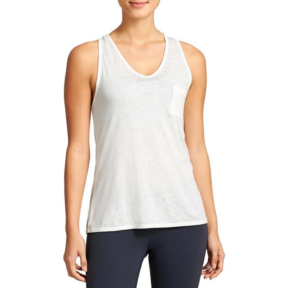 Athleta White Sugar Wash V-Neck Pocket Bust Athletic Tank Top S
